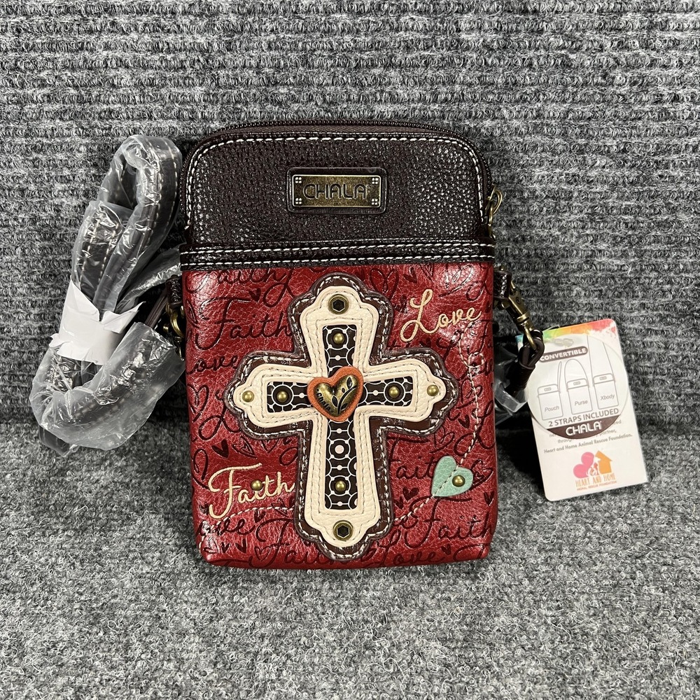 Chala Crossbody Bag Womens Small Red Faith Love Cross Convertible Vegan New